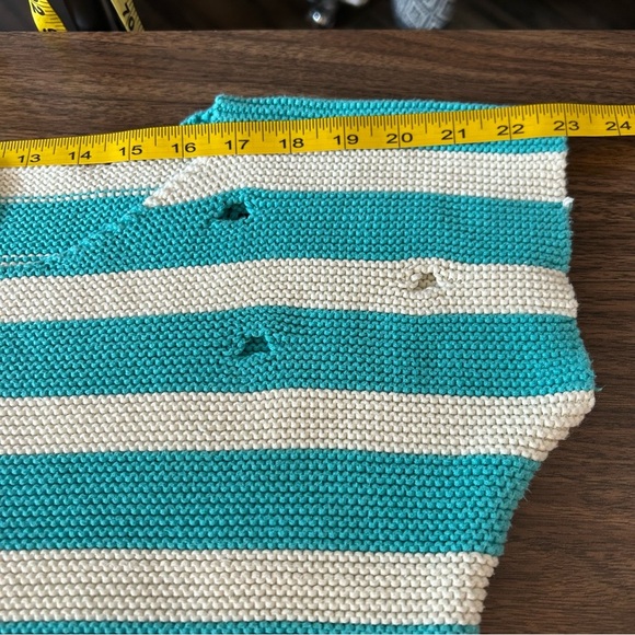 BOUNDARY & CO. Striped Teal and Cream Knit Top L - Picture 8 of 10